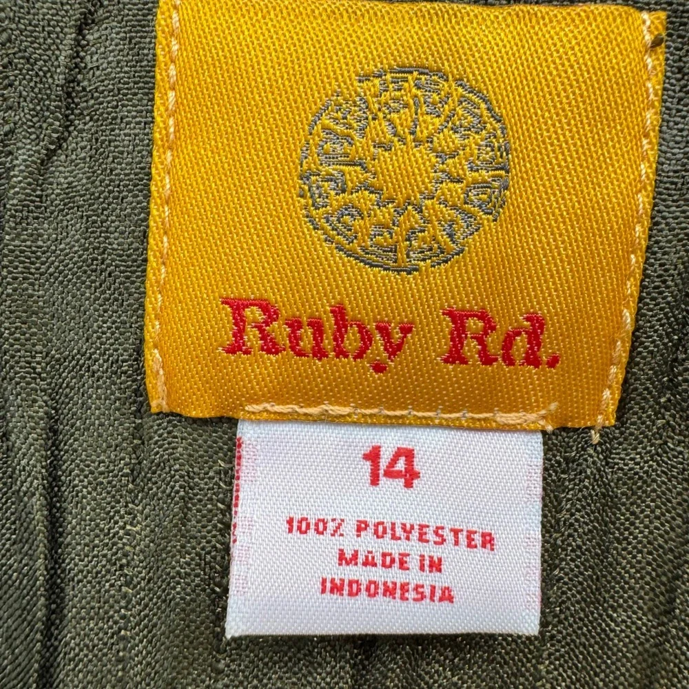 Ruby Rd Women's 14 Olive‎ Green Crinkle Textured Button Front Jacket Blouse Top
